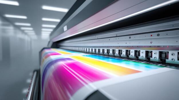 large format printer printing colorful graphics commercial print production professional equipment for signage and advertising photo